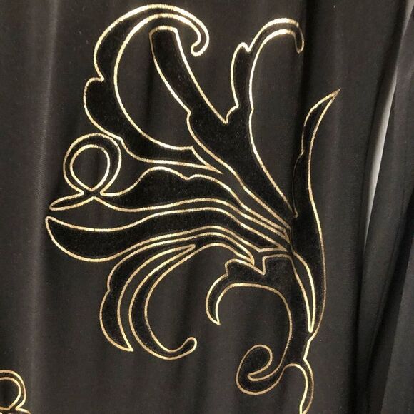 cache womens black gold velvet contrast printed sheath dress size 12 long sleeve - Picture 6 of 13